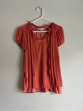 V-Neck Tie-Detail Short Sleeve Blouse in Coral
